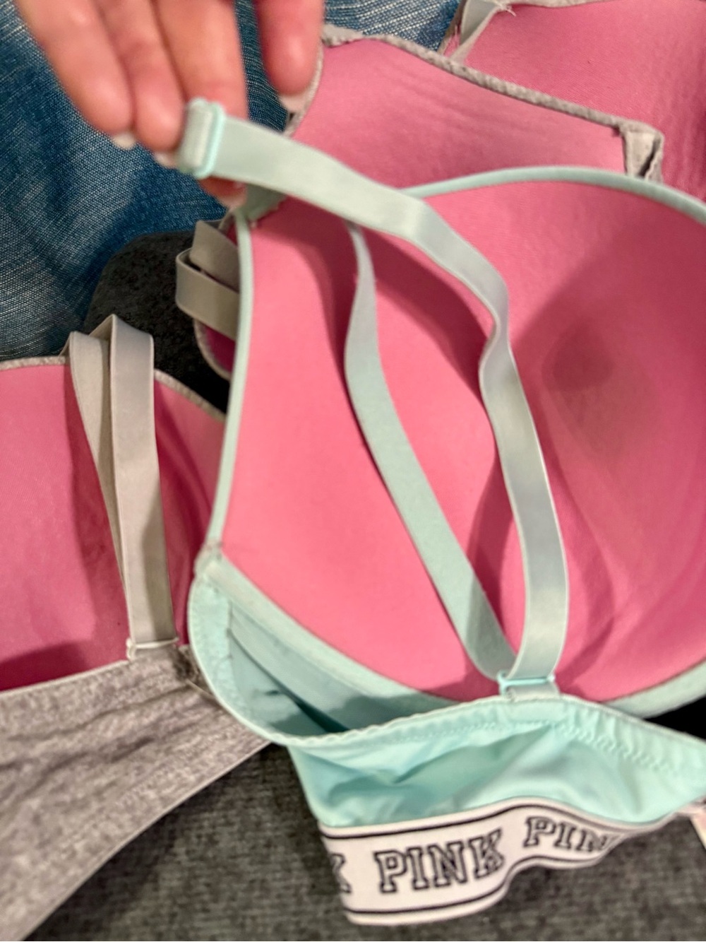 PINK Victoria's Secret Light Gray & Mint Padded T-Shirt Bras lot of 3 - Picture 4 of 4